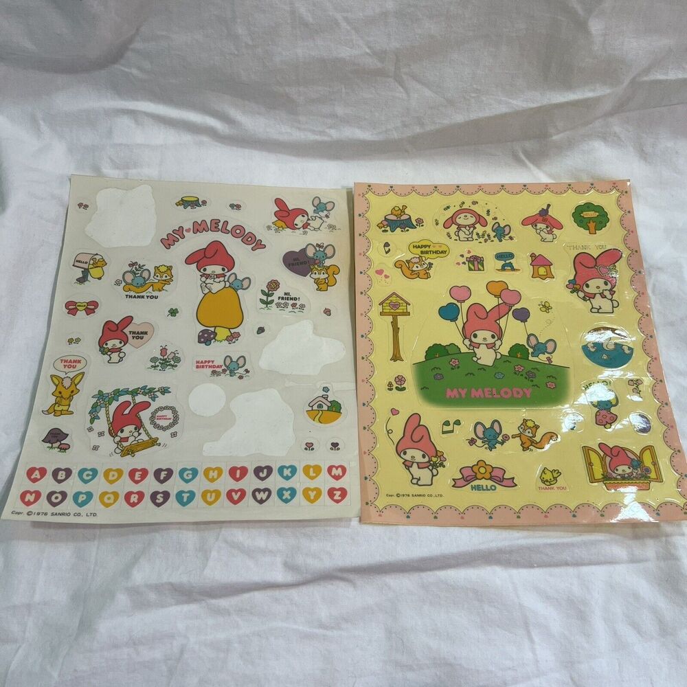 2 Sheets Sanrio My Melody Sticker Vintage 1976 Heart Balloons Thank You Birthday